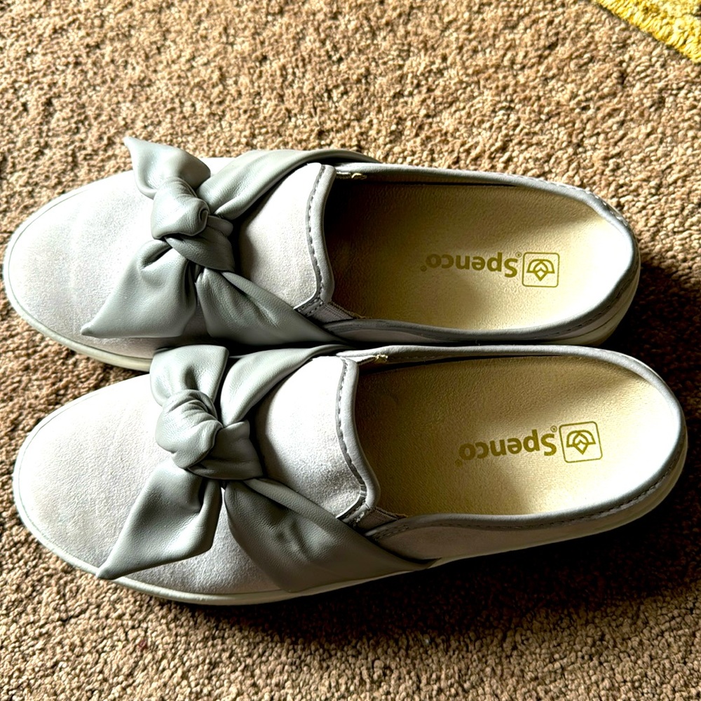 Leather and suede slides. Never worn